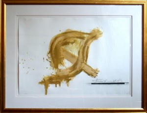 Antoni Tapies, Relief Varnish, 1981, embossed gold, 35 x 46 in