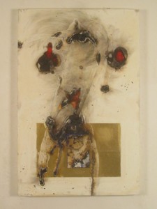 Michael Dominick, Ramapo No. 2, 2013, mixed media/collage on plaster backing paper, 34 x 22 x 1.5 in