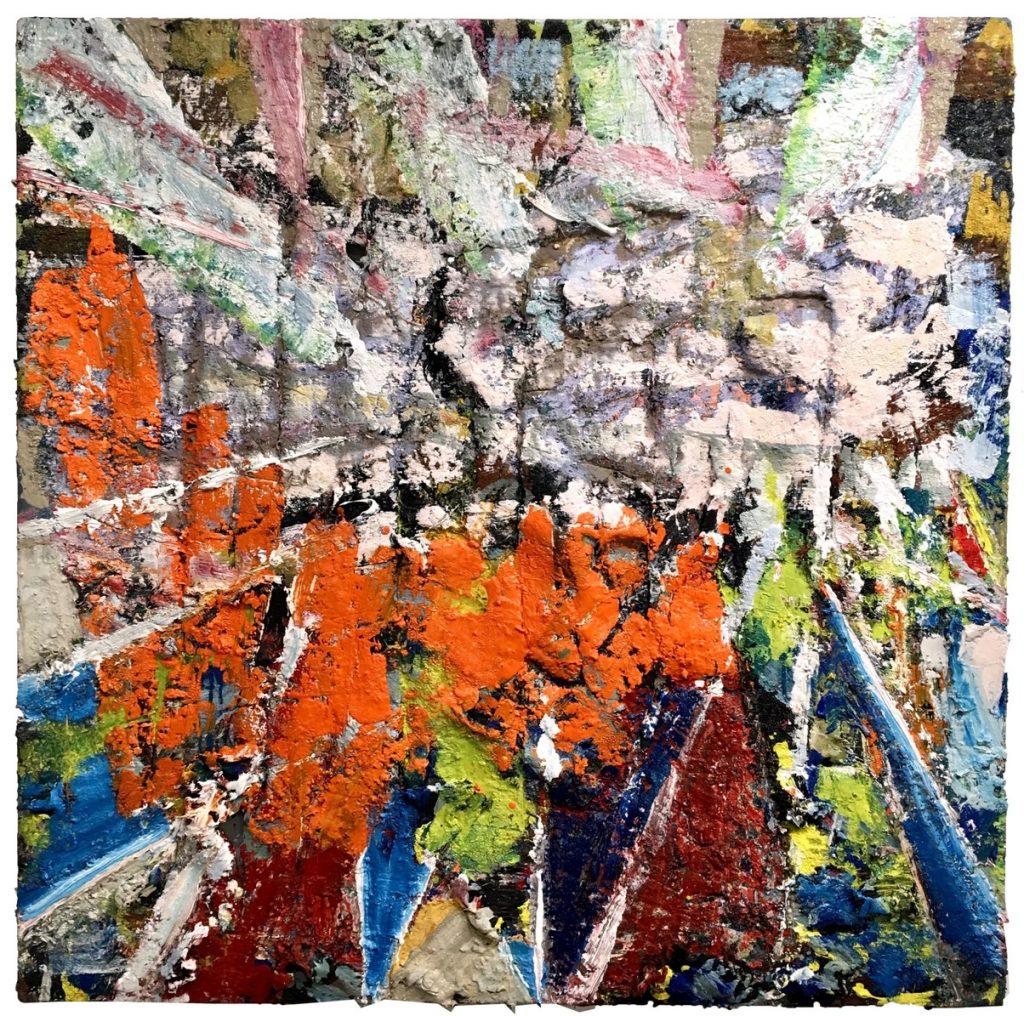 Peter Bonner, Here And Now - The Meagre Arrangement of Events, 2019, oil and sand on canvas, 48x48in copy